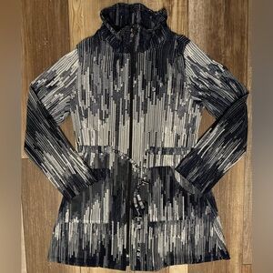 Damee Womens Zip Up Jacket Shirt Top Drawstring Black Blue White M Medium